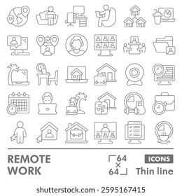 Remote work symbols collection or sketches. freelancer job theme in thin line style signs for web and app. Vector graphics isolated on white background