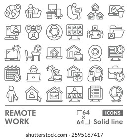 Remote work symbols collection or sketches. freelancer job theme in line style signs for web and app. Vector graphics isolated on white background