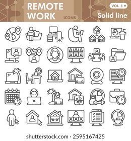 Remote work symbols collection or sketches. freelancer job theme bar in line style signs for web and app. Vector graphics isolated on white background