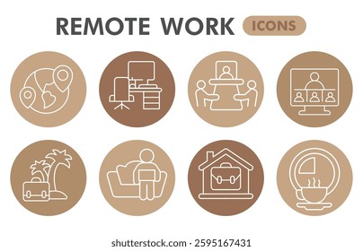 Remote work symbols collection or sketches. freelancer job theme bubbles in thin line style signs for web and app. Vector graphics isolated on white background