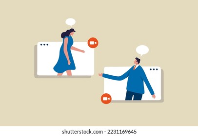 Remote work team meeting. 
Business men and women are having a video conference. Illustration