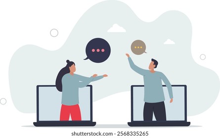 Remote work team meeting, online communication and business discussion,flat characters.