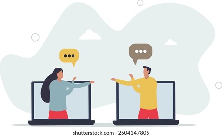Remote work team meeting, online communication and business discussion, video conference to link between home and office concept.flat character life .