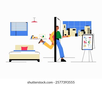 Remote Work And Urban Life Balance Depicted In A Flat Vector Illustration Symbolizing Productivity, Flexibility, And Urban Living, Isolated On White Background