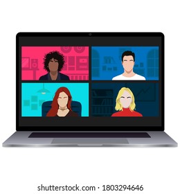 Trabajo remoto. Videoconferencia, aprendizaje a distancia. Comunicación en línea, concepto de ilustración vectorial. Trabajar desde casa.