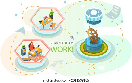 Remote work, video conferencing application. People communicates via internet use phone and laptop video connection with colleagues using mobile app. Partners conduct business conversation at distance