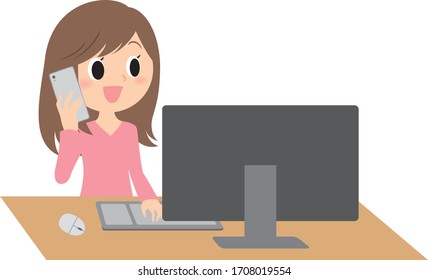 remote work woman and PC 
