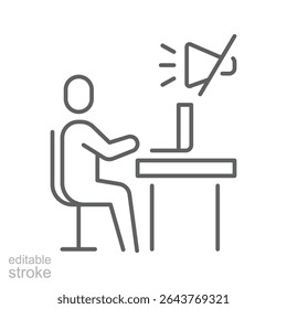 Remote worker camera off icon Outline symbol of person disabling video during online meeting due to stress fatigue or burnout in thin line style