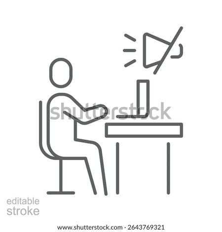 Remote worker camera off icon Outline symbol of person disabling video during online meeting due to stress fatigue or burnout in thin line style