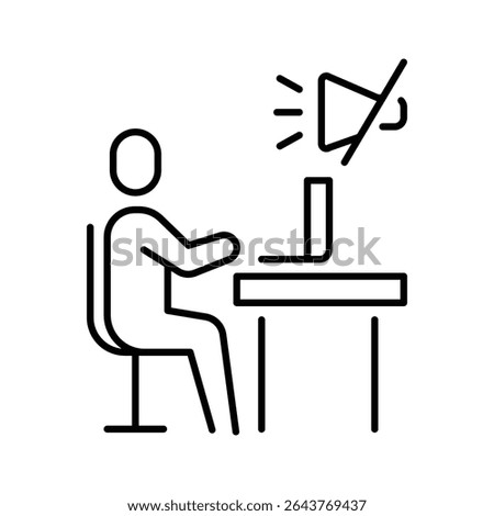 Remote worker camera off icon Outline symbol of person disabling video during online meeting due to stress fatigue or burnout in thin line style