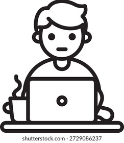 Ilustração do trabalhador remoto. Ícone do usuário do laptop. Gráficos de design do espaço de trabalho. Símbolo de carreira freelance. Arte de estilo de vida nômade digital.