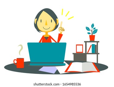 remote worker, woman, working happily 