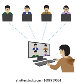 Remote workers doing video conference (Created with vector data)