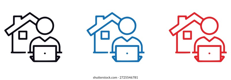Trabajadores remotos con la casa y el ordenador portátil en diversos colores