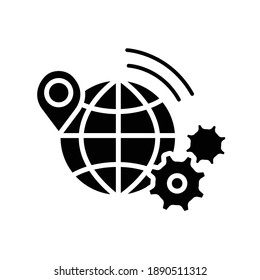 Remote workflow glyph icon. Contemporary management filled flat sign. Distant work, internet freelance. Futuristic corporate innovations concept. Isolated silhouette vector illustration