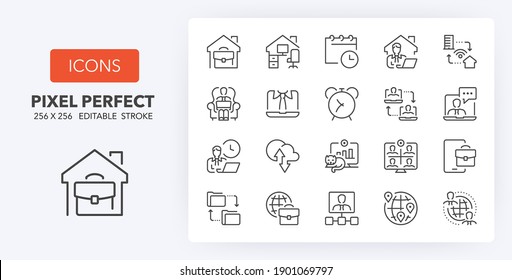 Remote working, business concepts. Thin line icon set. Outline symbol collection. Editable vector stroke. 256x256 Pixel Perfect scalable to 128px, 64px...