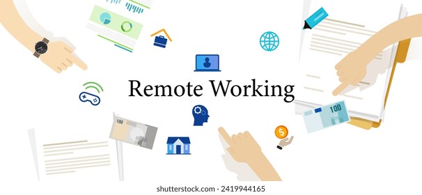 remote working business distance networking home flexible job with laptop technology device