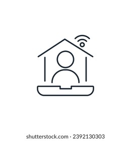 Remote working business.Home Office. Freelancer. Vector linear illustration icon isolated on white background.