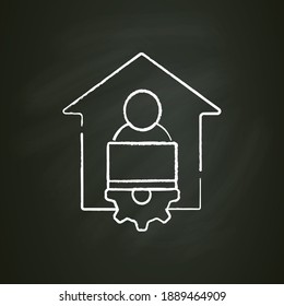 Remote working chalk icon. New normal concept. Distant management, workflow. Work from home. New life after covid19 outbreak. Pandemic time, influence. Isolated vector illustration on chalkboard