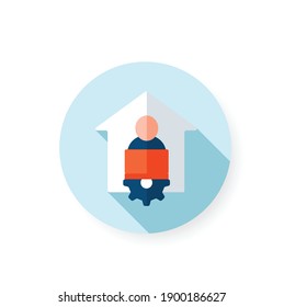 Remote working flat icon. New normal concept. Distant management, workflow. Work from home. New life after covid19 outbreak. Pandemic time, influence. Isolated vector illustration