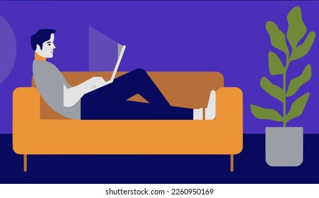 remote working from home in a laptop on couch vector art denoting remote workspace design