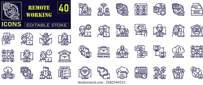 remote working icon set. Containing job, career, employment, meeting, organization, teamwork .