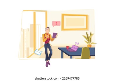 
Concepto de Ilustración de trabajo remoto en fondo blanco