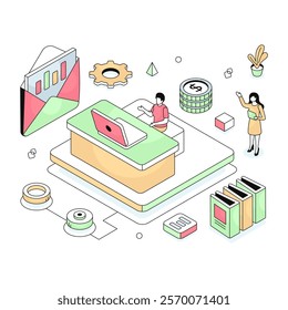 Remote working illustration in isometric design available for instant download