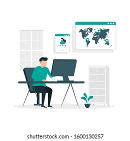 remote working illustration vector design concept. freelancer working from home. web, banner, landing page, website, social media post