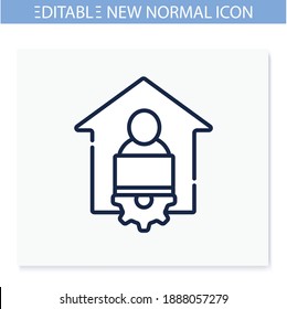 Remote working line icon. New normal concept. Distant management, workflow. Work from home. New life after covid19 outbreak. Pandemic time, influence. Isolated vector illustration. Editable stroke 