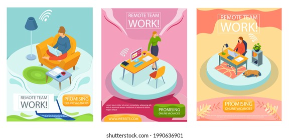Remote working and networks. Professional business teleworkers connecting online and remote work from home for corporate company. Global outsourcing distributed team, freelance job. Remotely by leader