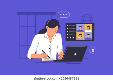 Remote working vector illustration. Illustration for website, landing page, mobile app, poster and banner. Trendy flat vector illustration