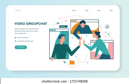 Remote working web banner or landing page. Telework and global outsourcing, Employee work from home. Social-distance during corona virus quarantine. Isolated flat vector illustration