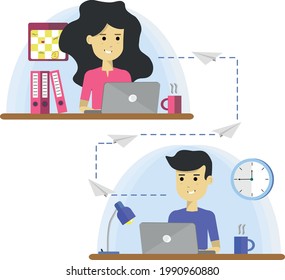 Ferne Verbindung mit der People-Illustration, Vektorgrafik der Kommunikation über das Internet, soziale Netzwerke, Video-Chat, Nachrichten, Suchfreunde