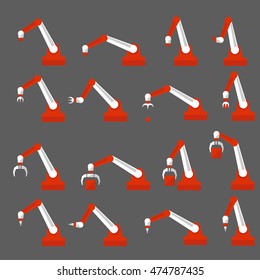 Remotely controlled robotic arms samples in automation industry flat icons collection abstract isolated vector illustration with animation