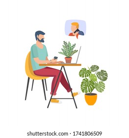 remotely and office  worker with laptop, manager work at home/ office, online workers, students remotely working chat  at isolation quarantine , flat worker vector character EPS 10