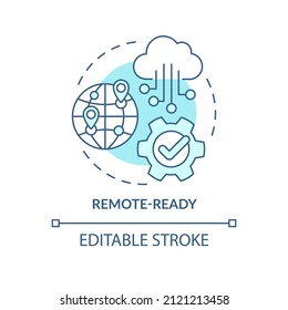 Remote-ready turquoise concept icon. Cloud delivered service. Benefits of VOIP system abstract idea thin line illustration. Isolated outline drawing. Editable stroke. Arial, Myriad Pro-Bold fonts used