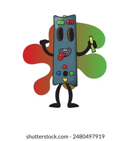 Remotes monster cartoon of televisions device. On white isolate and color gradient background.