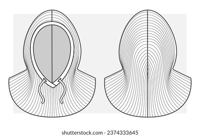 Removable knitted hood. Technical sketch.