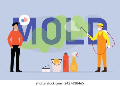 Removal of Black Fungus mold in Apartment and House vector illustration