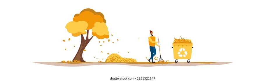 Eliminación de la basura, hojas de otoño. vector