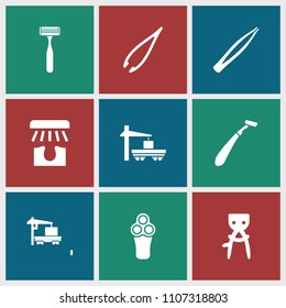 Removal icon. collection of 9 removal filled icons such as electric razor, tweezers, cargo truck. editable removal icons for web and mobile.