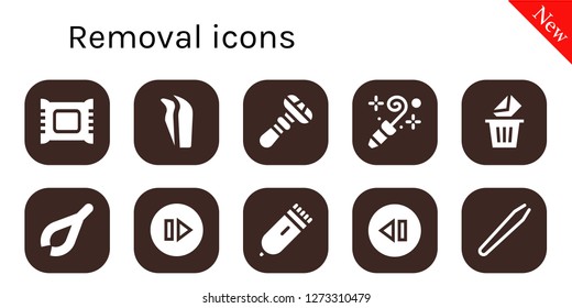  removal icon set. 10 filled removal icons. Simple modern icons about  - Makeup remover, Tweezers, Razor, Blower, Removed, Skip, Electric razor, Hair removal