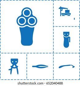 Removal icon. set of 6 removal filled icons such as electric razor, razor, tweezers, hair removal