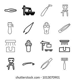 Removal icons. set of 16 editable outline removal icons such as electric razor, razor, tweezers, hair removal