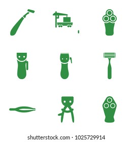Removal icons. set of 9 editable filled removal icons such as electric razor, tweezers, hair removal, cargo truck