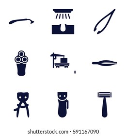 removal icons set. Set of 9 removal filled icons such as razor, electric razor, tweezers, hair removal