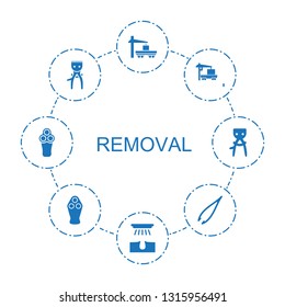 removal icons. Trendy 8 removal icons. Contain icons such as cargo truck, hair removal, tweezers, electric razor. icon for web and mobile.