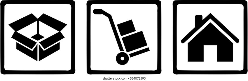 Removal man icons - box, hand truck, home