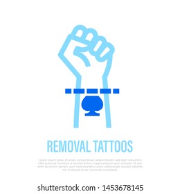 Removal tattoo from wrist thin line icon. Cosmetology procedure. Vector illustration.
